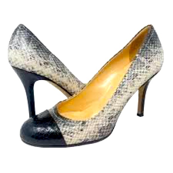 Kate Spade Karolina Heels Pumps Shoes Two Tobe Snakeskin Patent Black White 9.5 - Picture 1 of 8